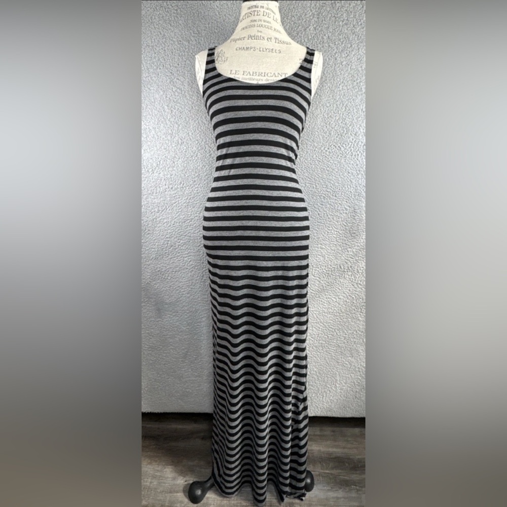 Arden B Women Black & Gray Shape Hugging Open Low Back Long Maxi Dress Sz XS